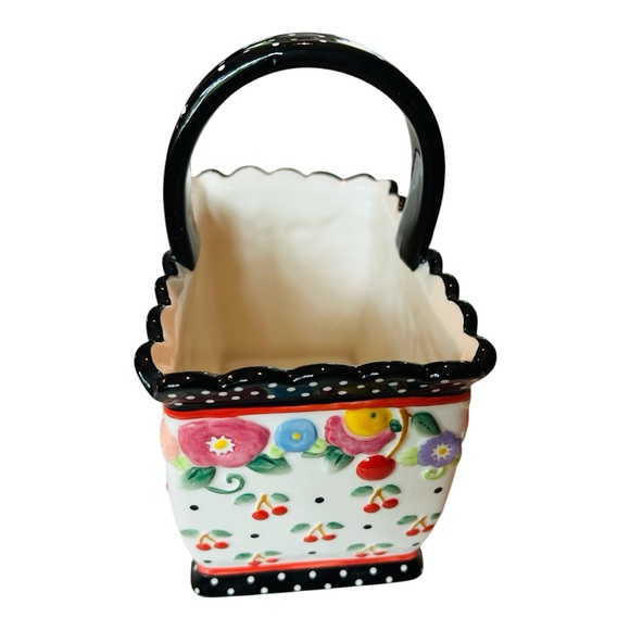 Mary Engelbreit OH SO BREIT BASKET Cherry Red and White Ceramic basket Signed - Picture 4 of 11